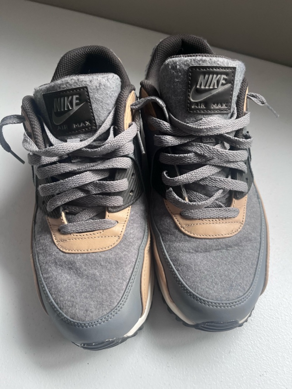 Nike Air Max 90 Premium Rare Wool Cool Grey Mushroom Men’s Sneakers Size 9 - Picture 4 of 7